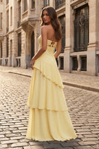 Blue - Sheath Sweetheart Chiffon Long Prom Dresses With Ruffles - Curvevia