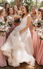 Adorable A-Line Lace Wedding Dress With Appliques And Illusion Deep-V Back - Curvevia
