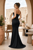 Sky Blue Strapless Sleeveless Mermaid Satin Long Evening Dress - Curvevia