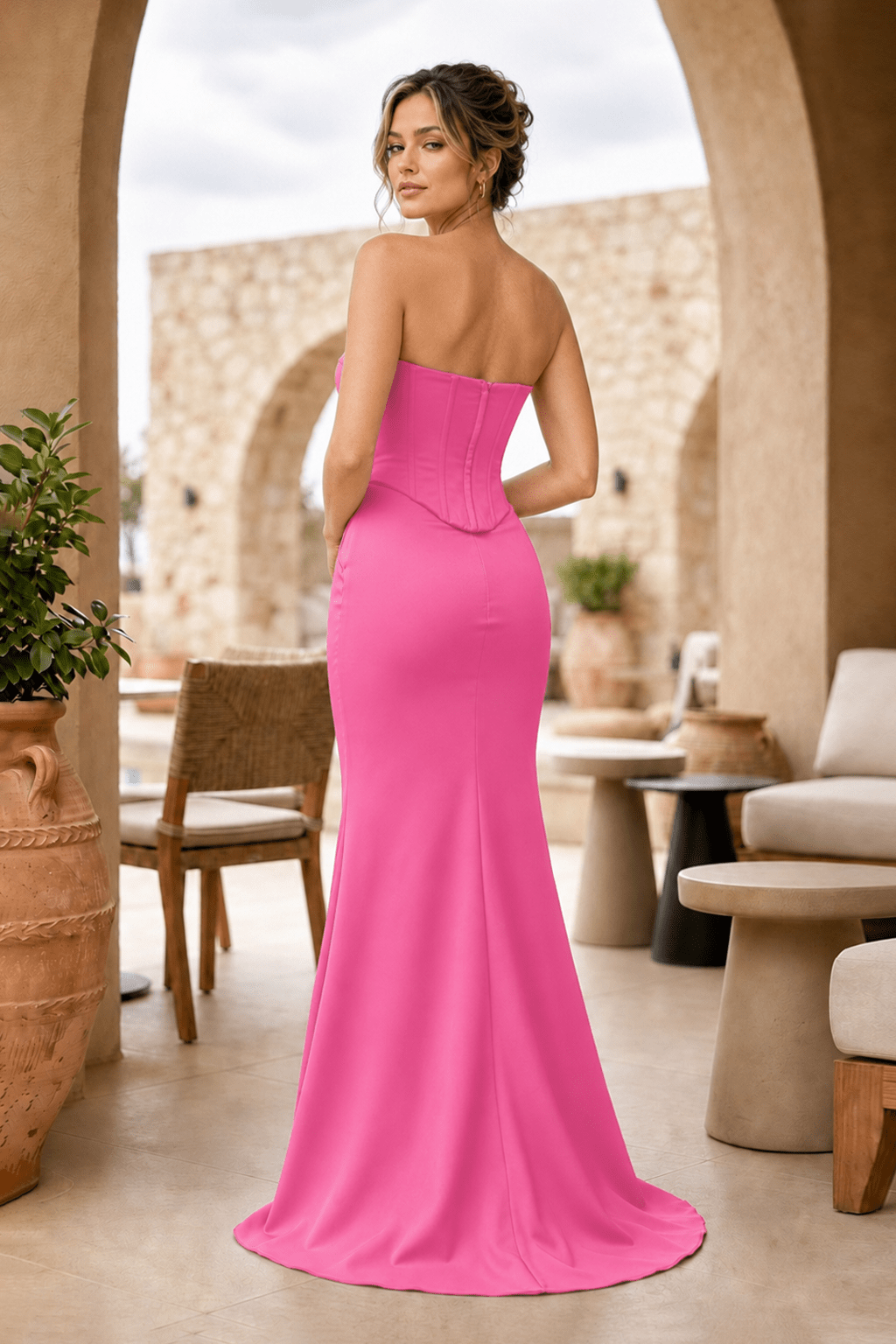 Sky Blue Strapless Sleeveless Mermaid Satin Long Evening Dress - Curvevia