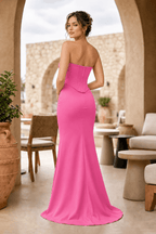 Sky Blue Strapless Sleeveless Mermaid Satin Long Evening Dress - Curvevia