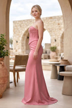 Sky Blue Strapless Sleeveless Mermaid Satin Long Evening Dress - Curvevia