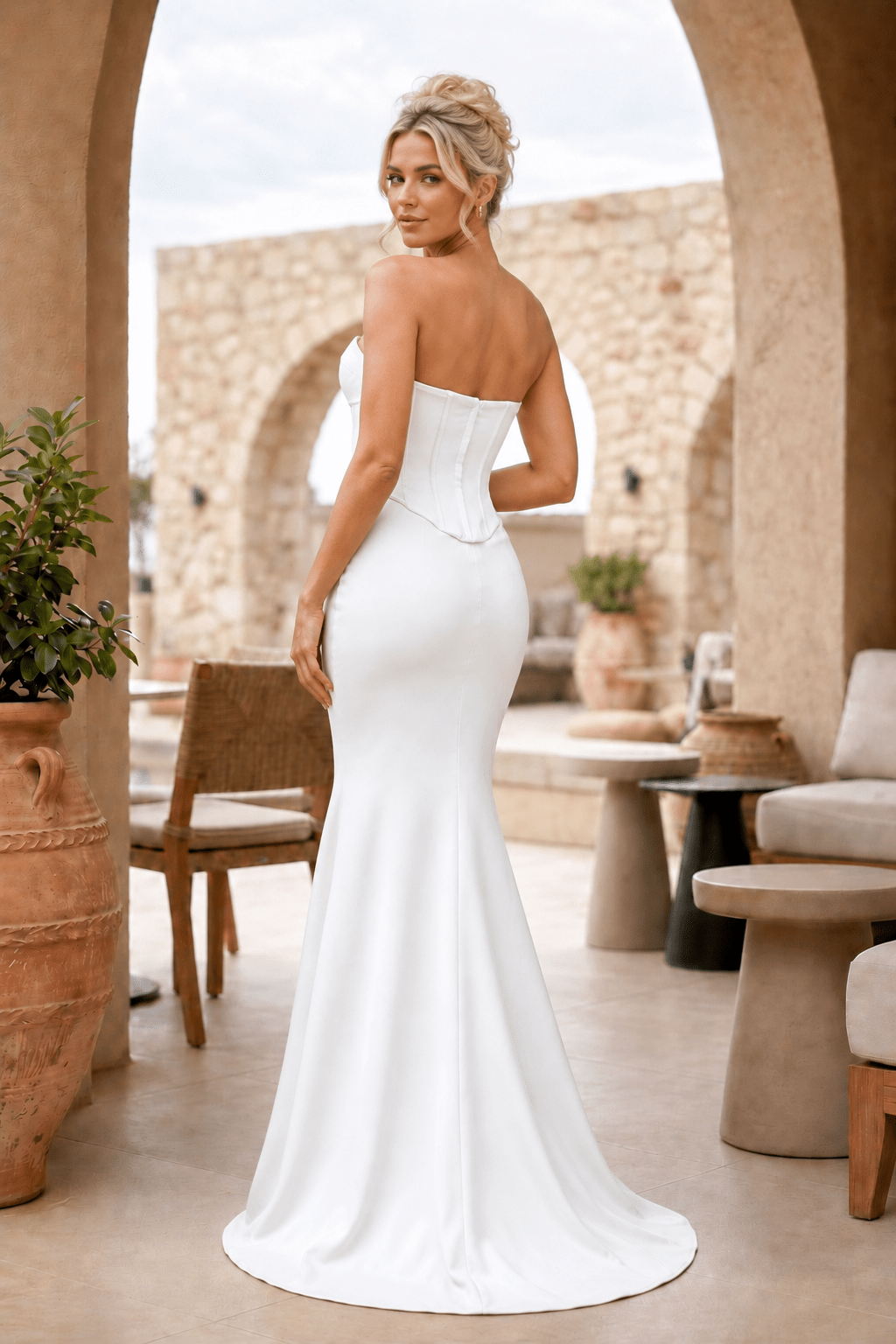 Sky Blue Strapless Sleeveless Mermaid Satin Long Evening Dress - Curvevia