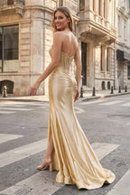 Sage Sweetheart Mermaid Satin Beaded Long Prom Dresses With Slit - Curvevia