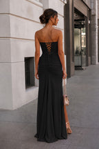 Pink - Strapless Mermaid Chiffon Pleated Long Wedding Guest Dress With Floral - Curvevia