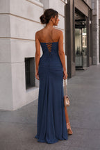 Pink - Strapless Mermaid Chiffon Pleated Long Wedding Guest Dress With Floral - Curvevia