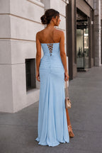 Pink - Strapless Mermaid Chiffon Pleated Long Wedding Guest Dress With Floral - Curvevia