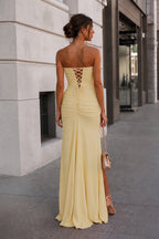 Pink - Strapless Mermaid Chiffon Pleated Long Wedding Guest Dress With Floral - Curvevia