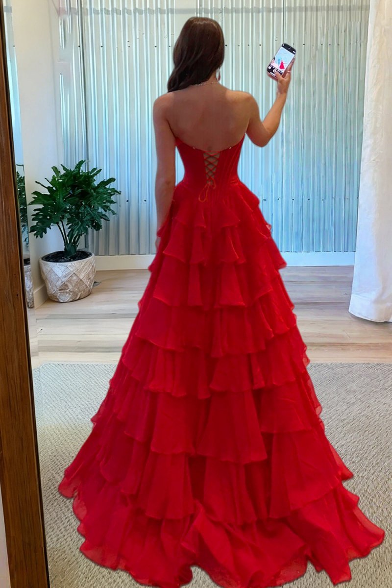 Pink Sweetheart A Line Chiffon Ruffled Long Wedding Guest Dress With Beading - Curvevia