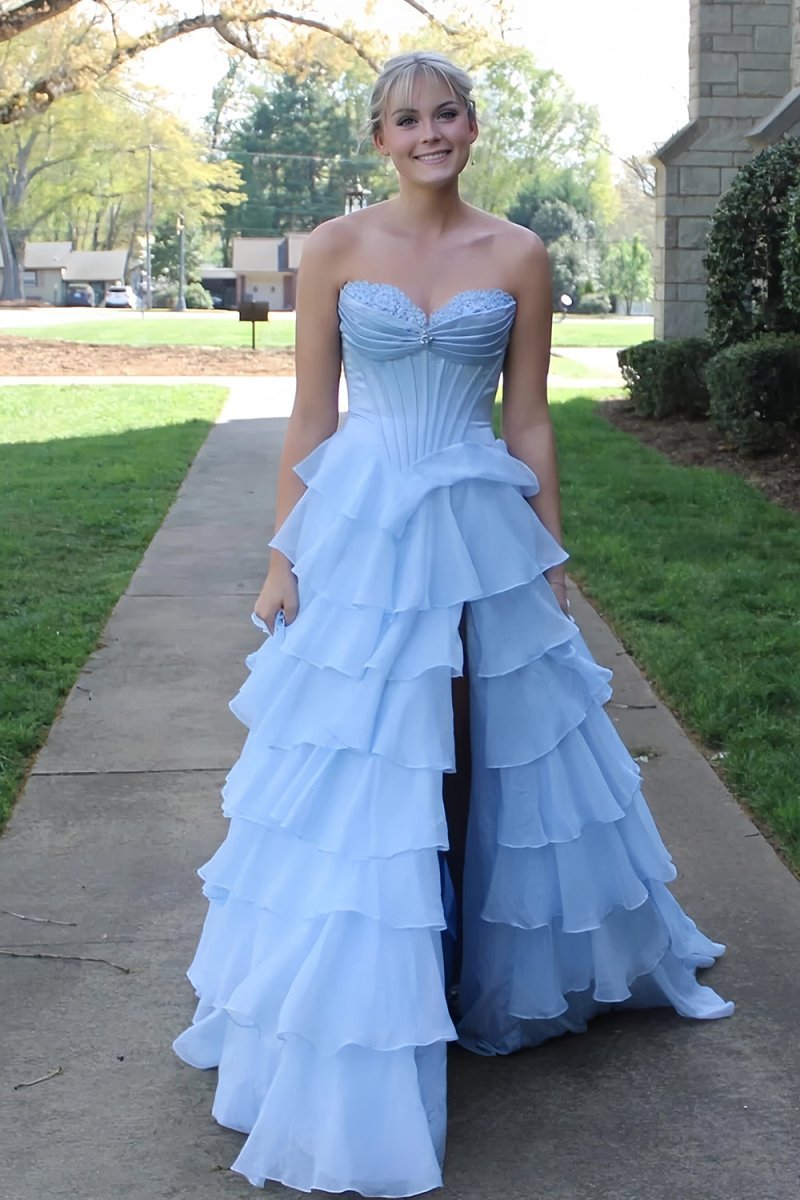 Pink Sweetheart A Line Chiffon Ruffled Long Wedding Guest Dress With Beading - Curvevia