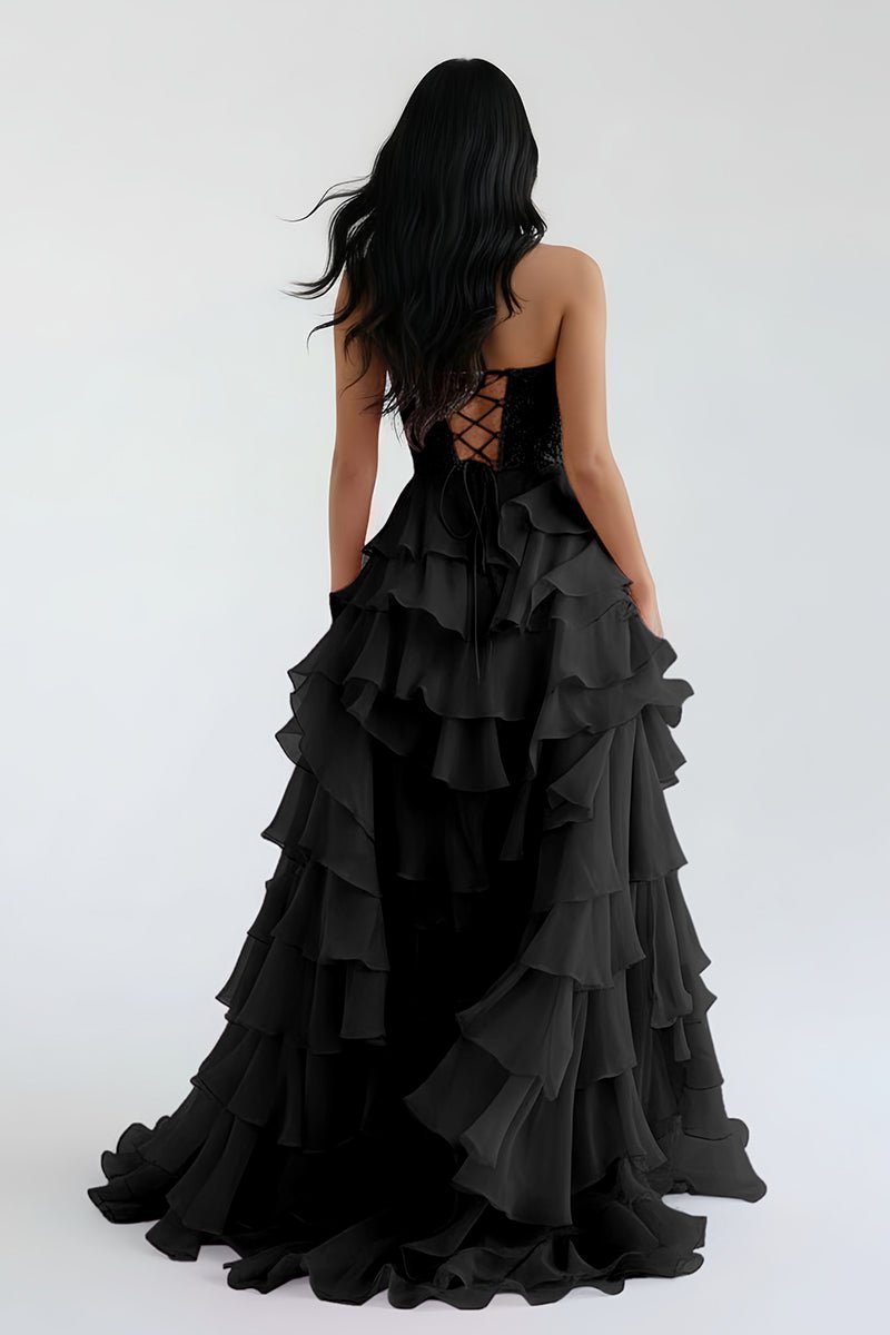 Royal Blue Chiffon Sweetheart Ruffle Tiered Long Prom Dress - Curvevia