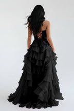 Royal Blue Chiffon Sweetheart Ruffle Tiered Long Prom Dress - Curvevia