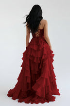 Royal Blue Chiffon Sweetheart Ruffle Tiered Long Prom Dress - Curvevia