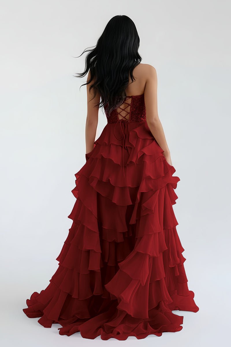 Royal Blue Chiffon Sweetheart Ruffle Tiered Long Prom Dress - Curvevia