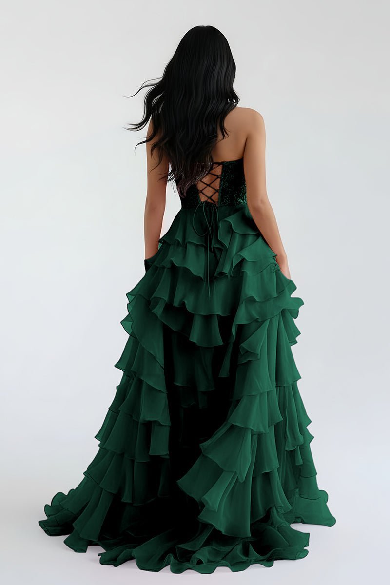 Royal Blue Chiffon Sweetheart Ruffle Tiered Long Prom Dress - Curvevia