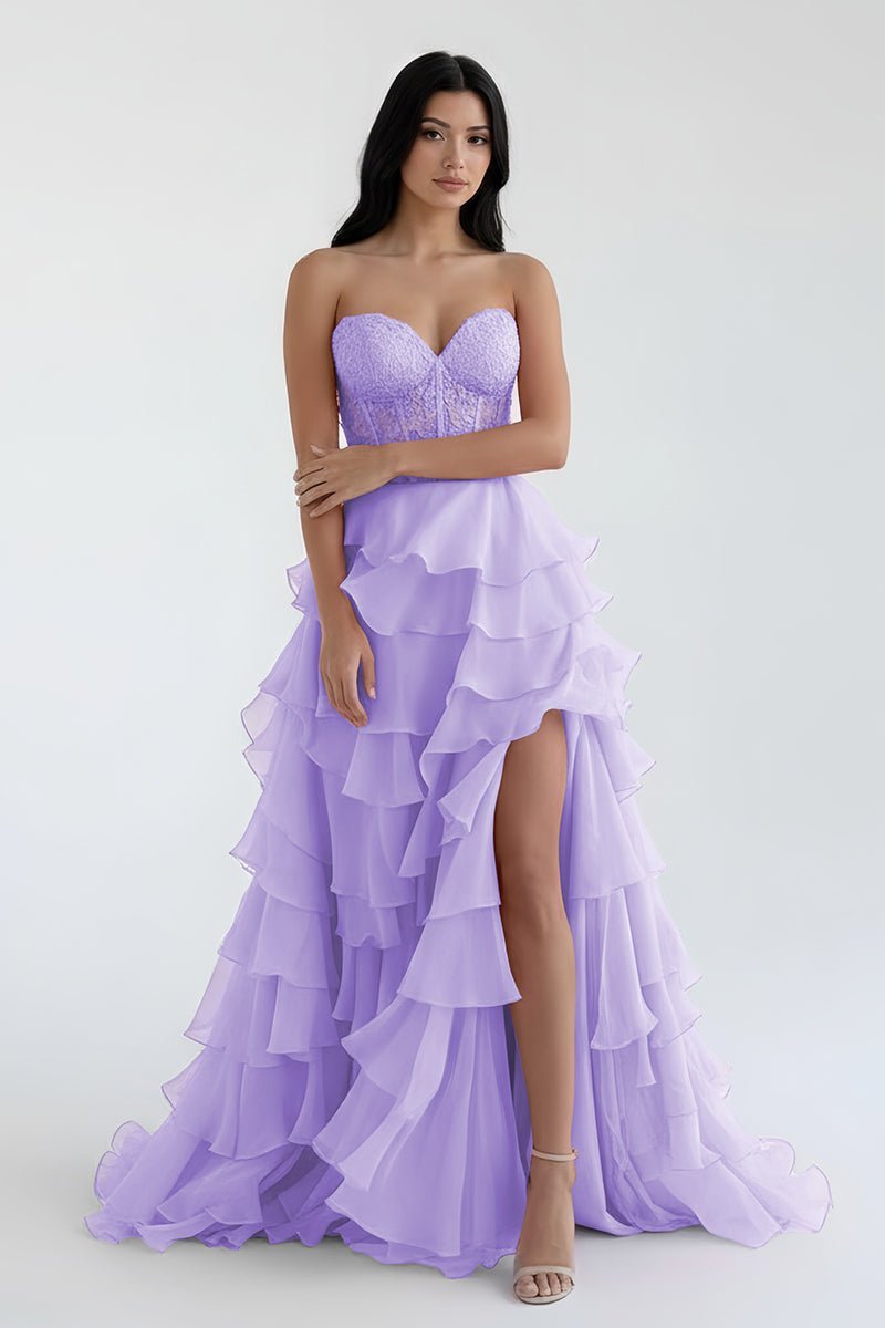 Royal Blue Chiffon Sweetheart Ruffle Tiered Long Prom Dress - Curvevia