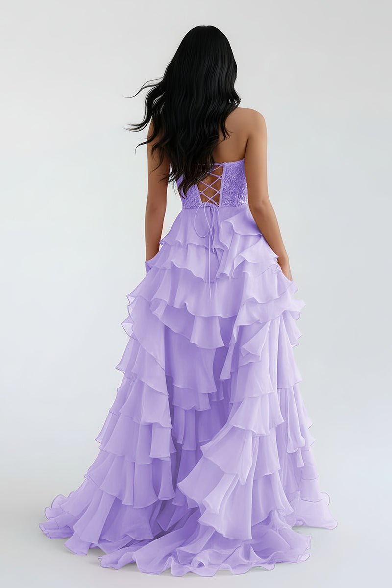 Royal Blue Chiffon Sweetheart Ruffle Tiered Long Prom Dress - Curvevia