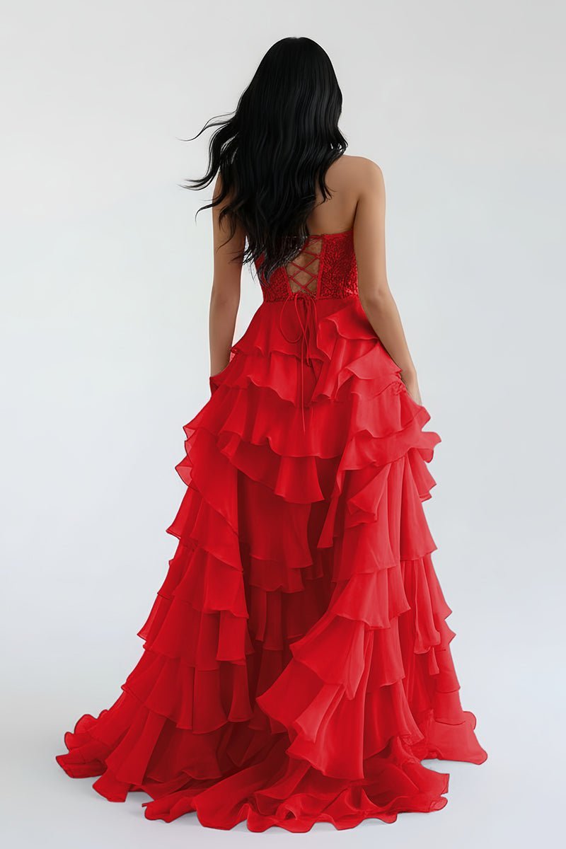 Royal Blue Chiffon Sweetheart Ruffle Tiered Long Prom Dress - Curvevia