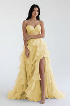 Royal Blue Chiffon Sweetheart Ruffle Tiered Long Prom Dress - Curvevia