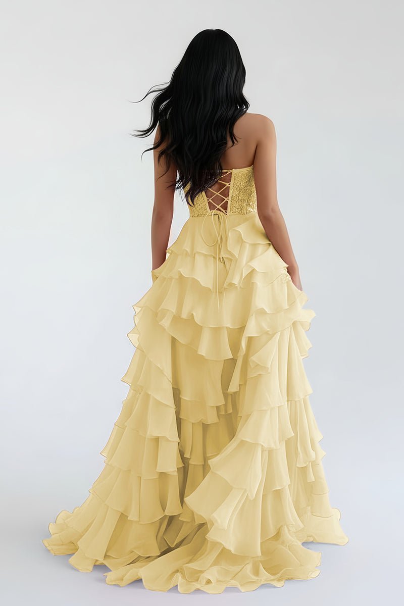 Royal Blue Chiffon Sweetheart Ruffle Tiered Long Prom Dress - Curvevia
