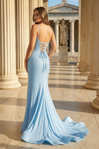 Mermaid Satin Beaded Red Evening Dress with Slit - Curvevia