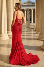 Mermaid Satin Beaded Red Evening Dress with Slit - Curvevia