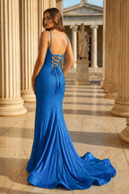Mermaid Satin Beaded Red Evening Dress with Slit - Curvevia