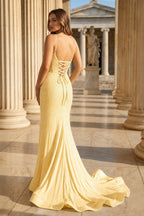 Mermaid Satin Beaded Red Evening Dress with Slit - Curvevia
