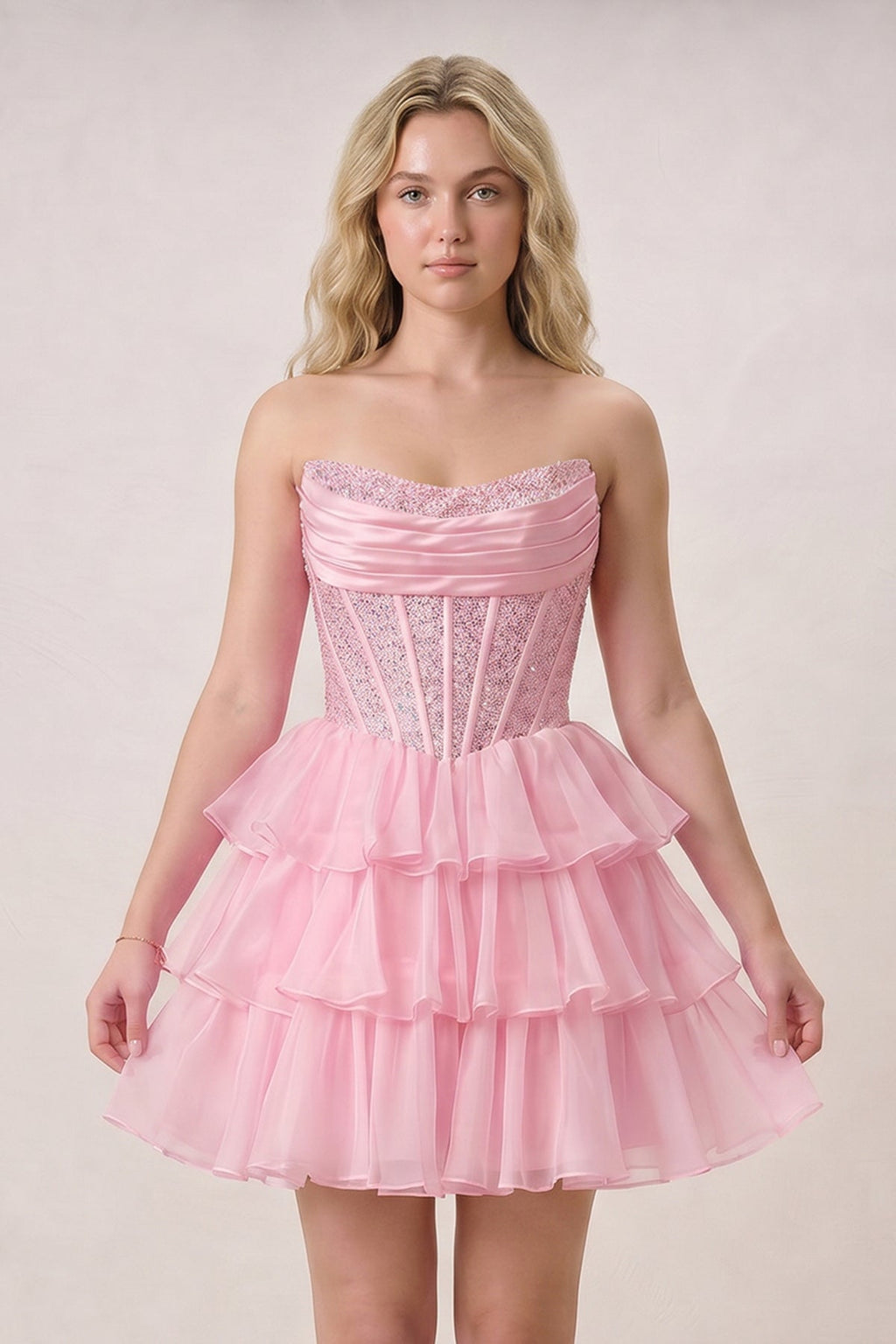 Black Strapless A Line Chiffon Beaded Mini Wedding Guest Dress With Ruffles - Curvevia