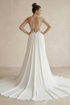 White Sweetheart Long Lace Boho Wedding Dress with Slit - Curvevia