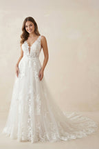A-Line Bohemian 3D Floral Backless Wedding Dress - Curvevia