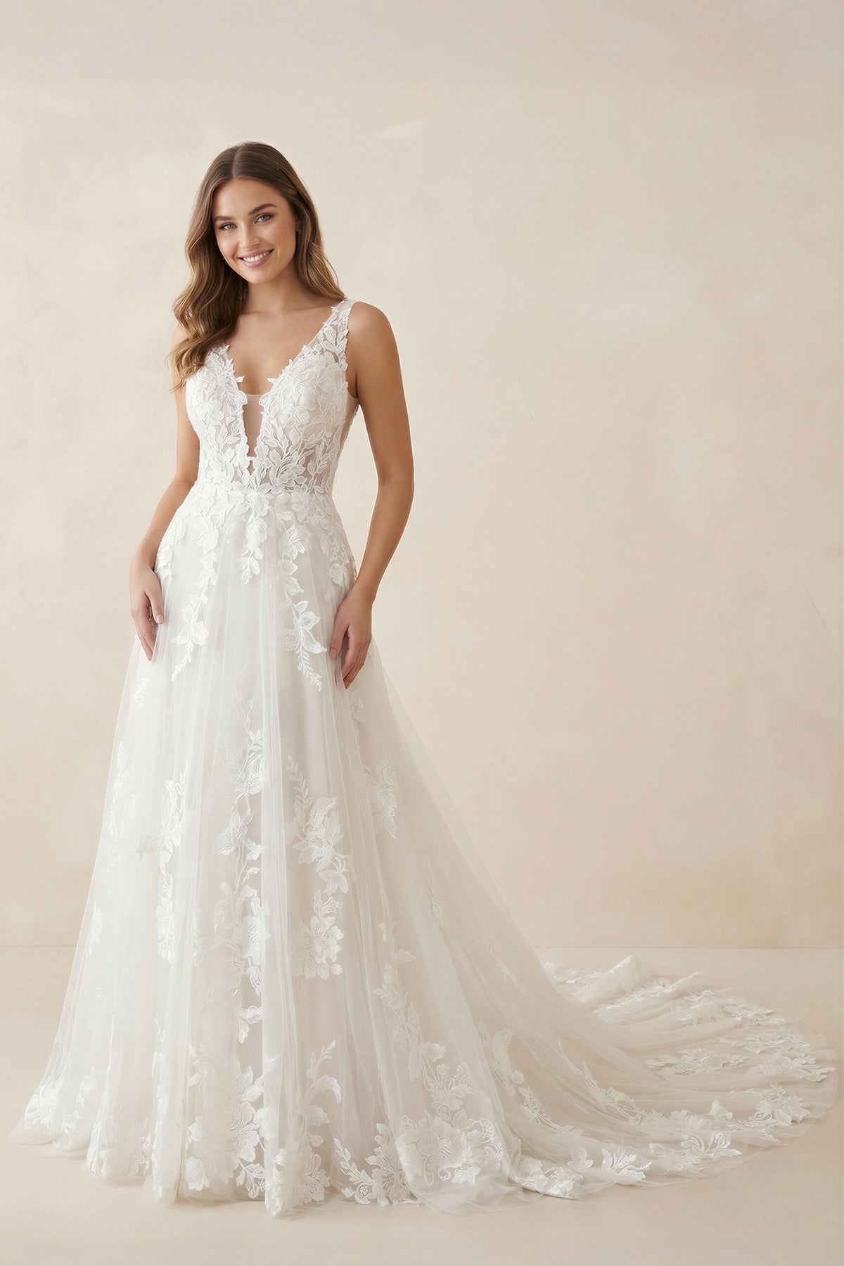 A-Line Bohemian 3D Floral Backless Wedding Dress - Curvevia