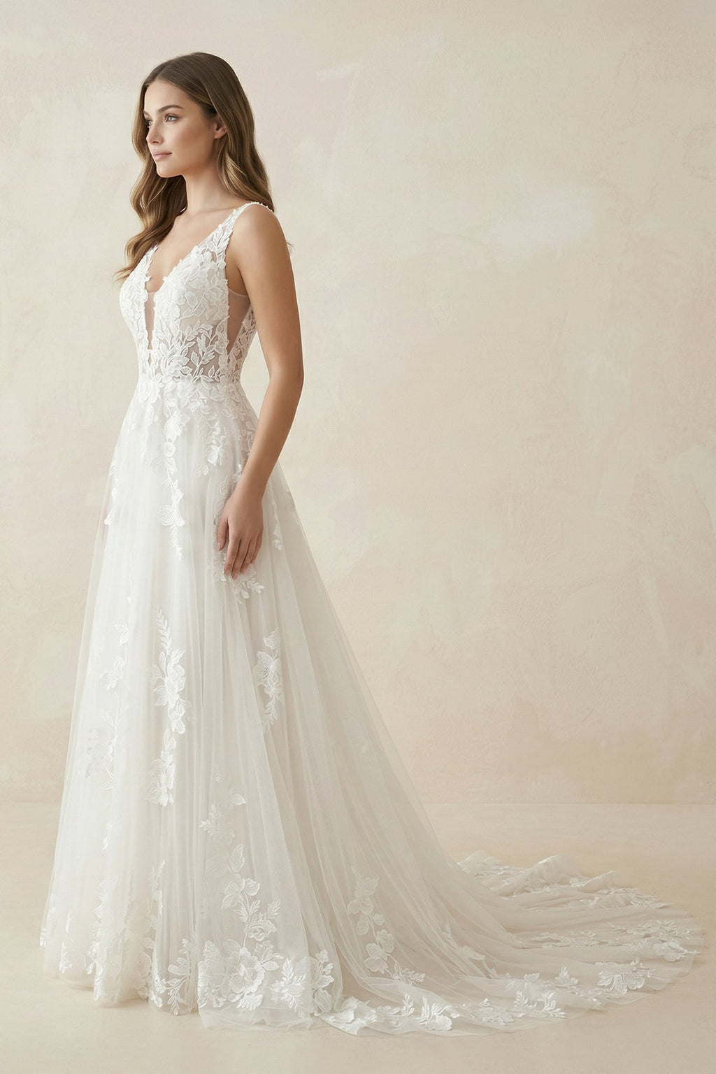 A-Line Bohemian 3D Floral Backless Wedding Dress - Curvevia