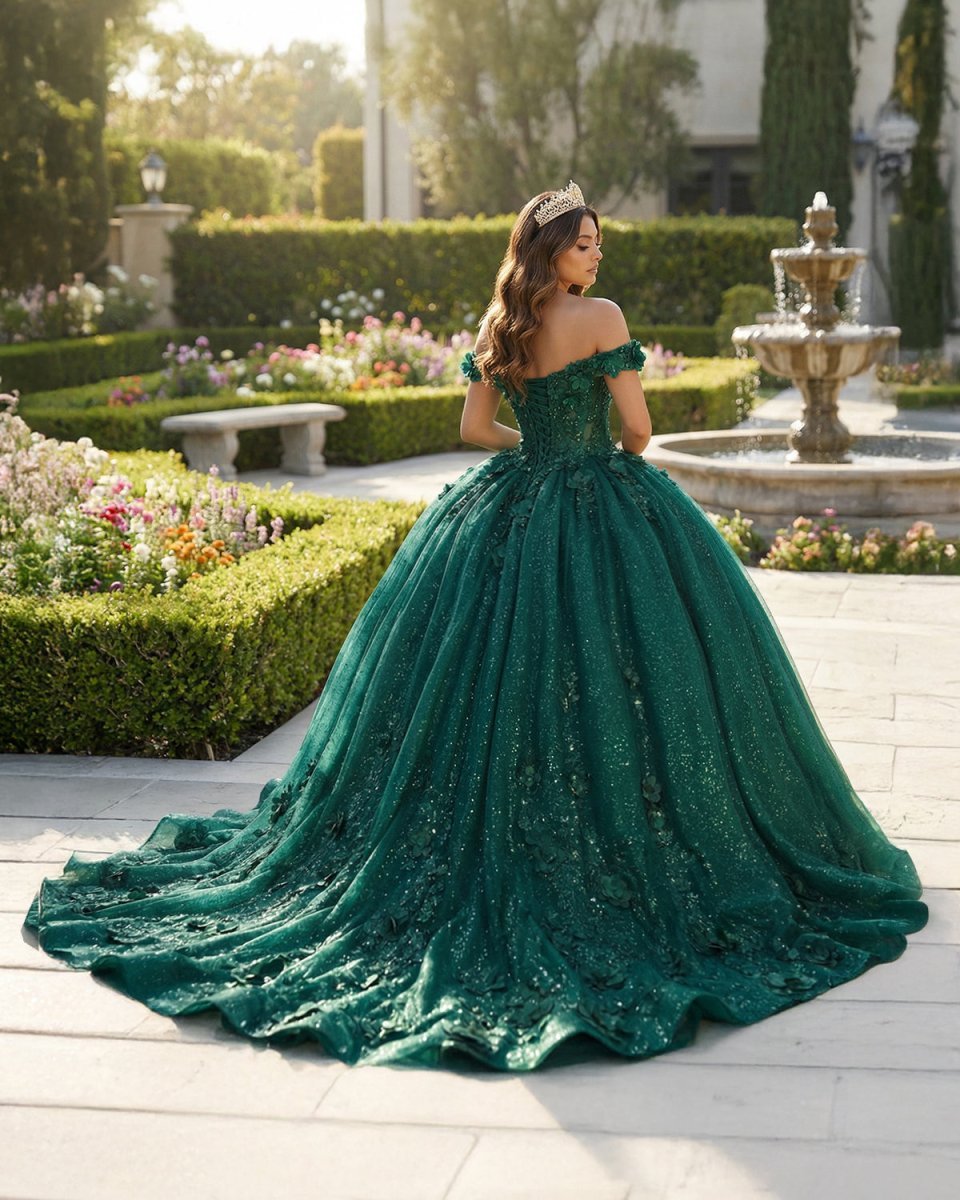 Appliques Dark Green Sweetheart Sleeveless Ball Gown Quinceanera Dress - Curvevia