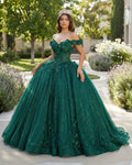 Appliques Dark Green Sweetheart Sleeveless Ball Gown Quinceanera Dress - Curvevia
