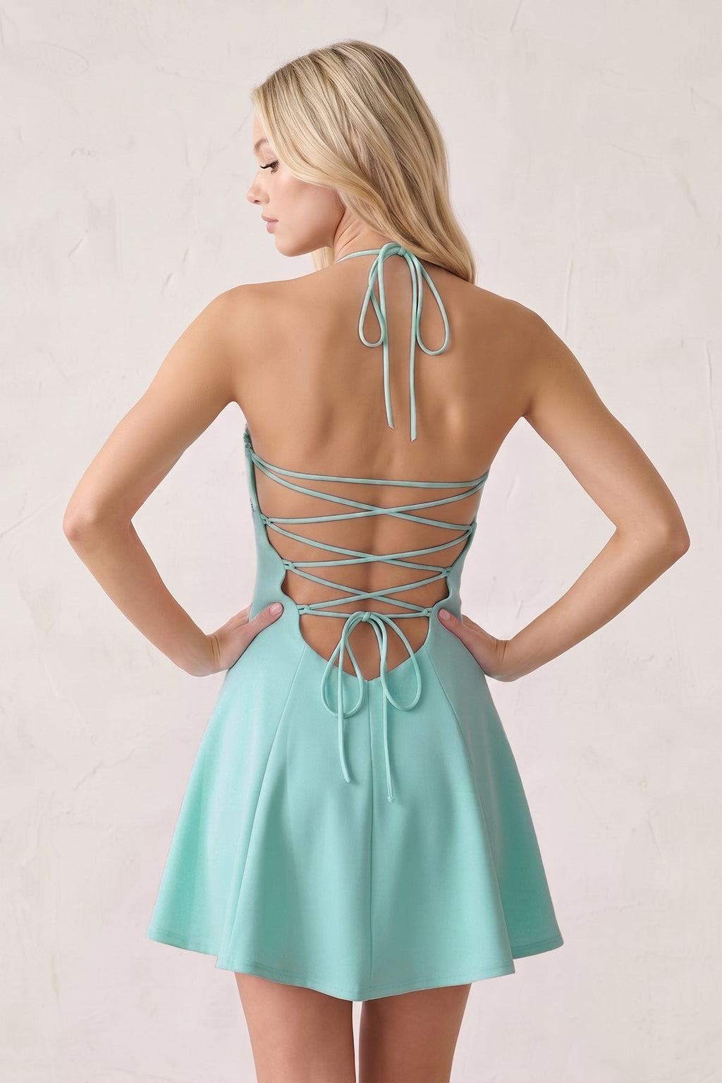 Pink Halter A-Line Embroidery Satin Short Wedding Guest Dress - Curvevia