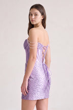 Aqua Off-the-Shoulder Satin Sheath Corset Homecoming Dress With Pearl - Curvevia
