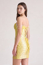 Aqua Off-the-Shoulder Satin Sheath Corset Homecoming Dress With Pearl - Curvevia
