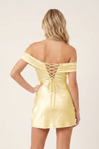 Aqua Off-the-Shoulder Satin Sheath Homecoming Dress - Curvevia