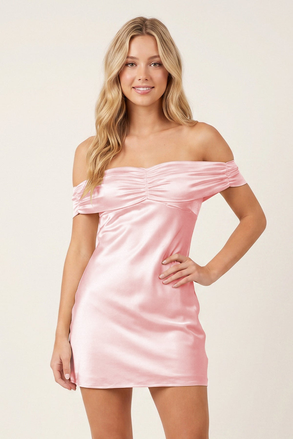 Aqua Off-the-Shoulder Satin Sheath Homecoming Dress - Curvevia