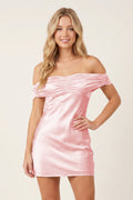 Aqua Off-the-Shoulder Satin Sheath Homecoming Dress - Curvevia