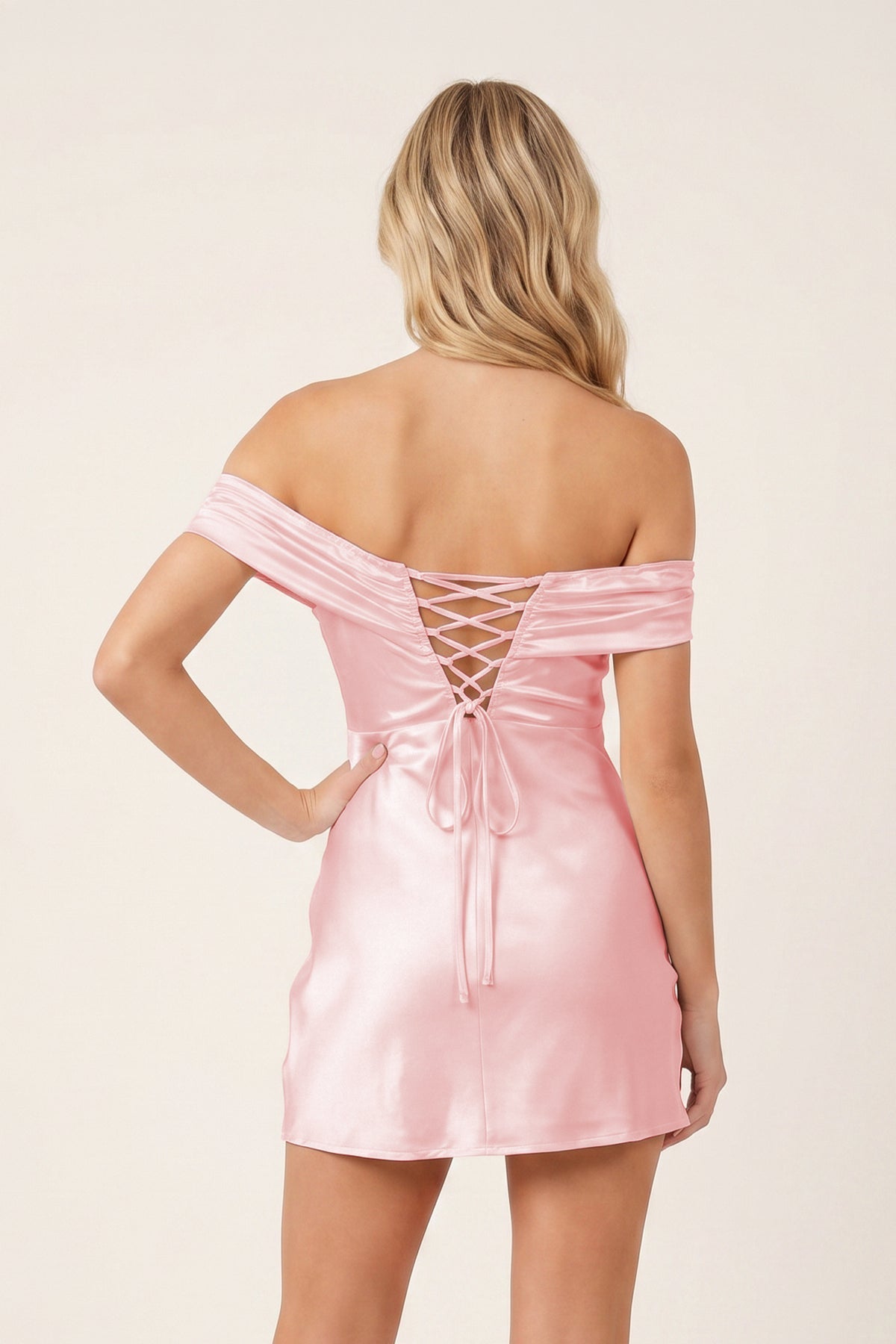 Aqua Off-the-Shoulder Satin Sheath Homecoming Dress - Curvevia