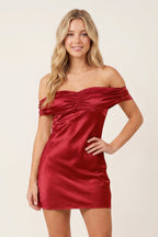Aqua Off-the-Shoulder Satin Sheath Homecoming Dress - Curvevia