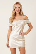 Aqua Off-the-Shoulder Satin Sheath Homecoming Dress - Curvevia