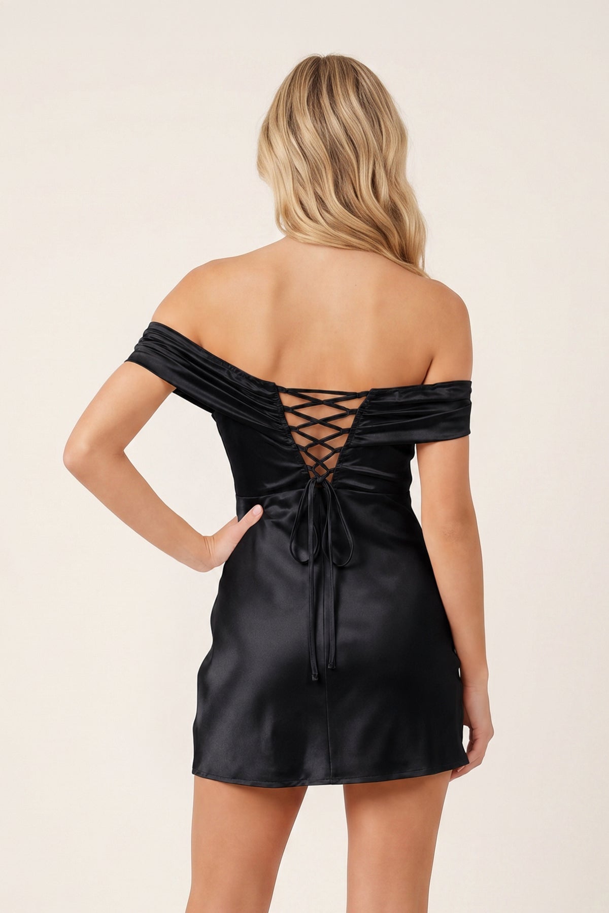 Aqua Off-the-Shoulder Satin Sheath Homecoming Dress - Curvevia