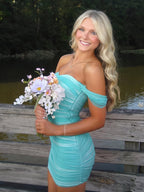 Pink Off The Shoulder Tulle Short Homecoming Dresses - Curvevia