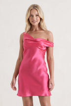 Aqua One-Shoulder Satin Ruched Sheath Homecoming Dress - Curvevia