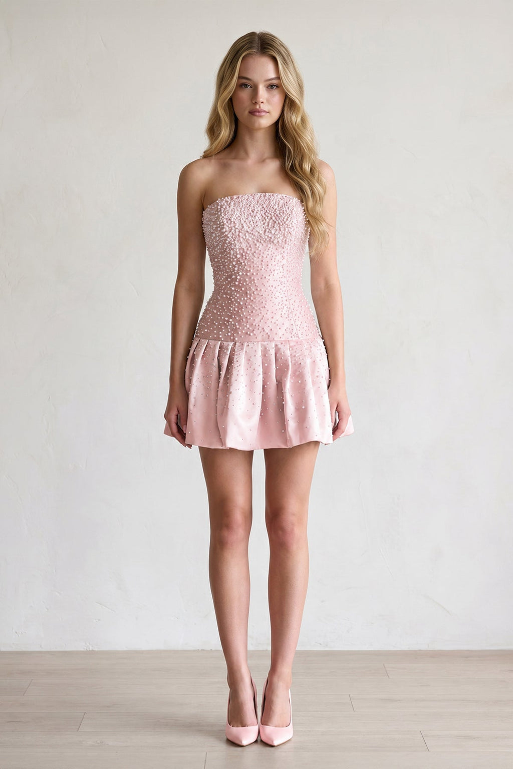 Aqua Pearl A-Line Strapless Satin Homecoming Dress With Lace-up Back - Curvevia