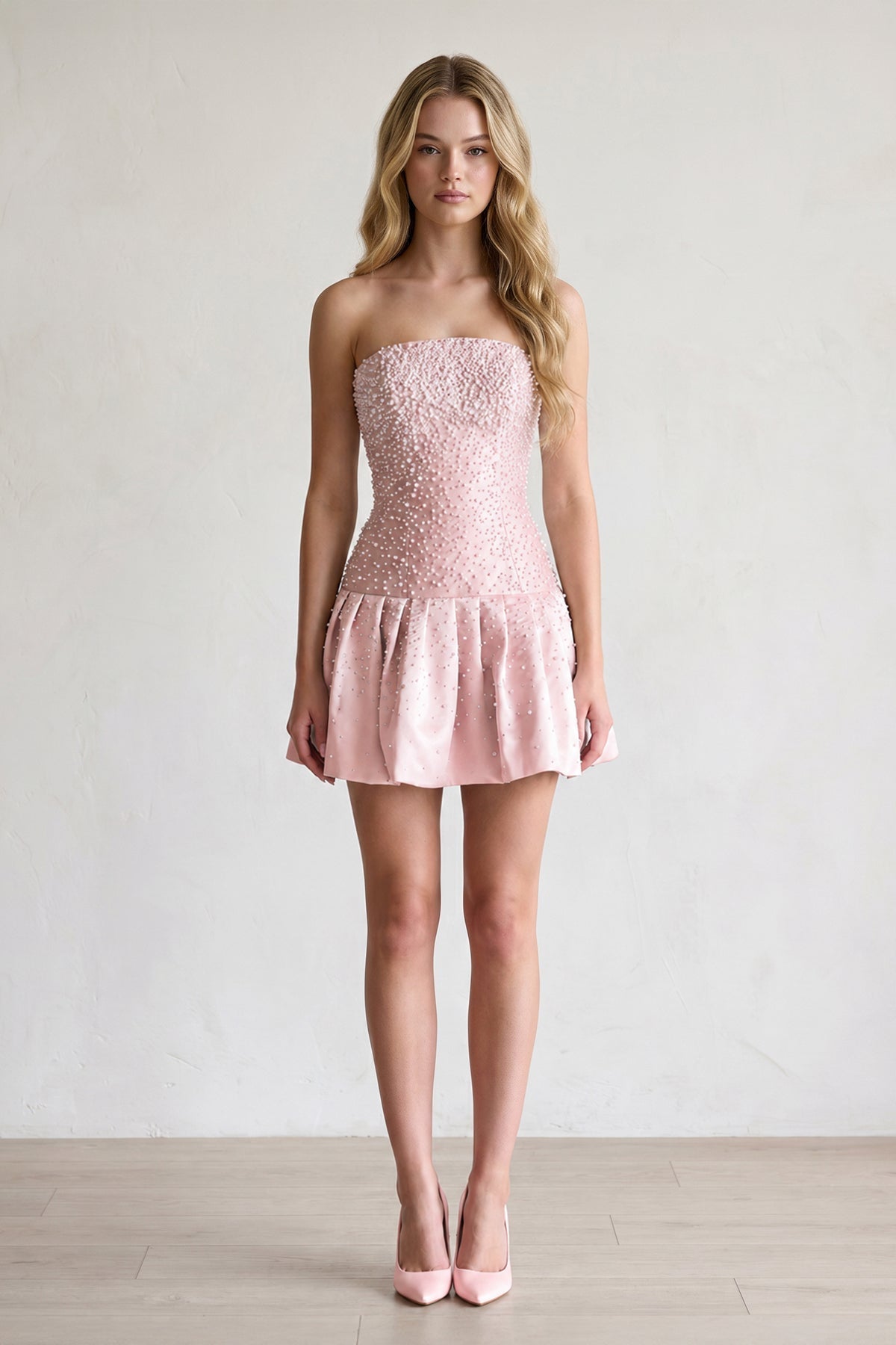 Aqua Pearl A-Line Strapless Satin Homecoming Dress With Lace-up Back - Curvevia
