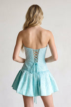 Aqua Pearl A-Line Strapless Satin Homecoming Dress With Lace-up Back - Curvevia
